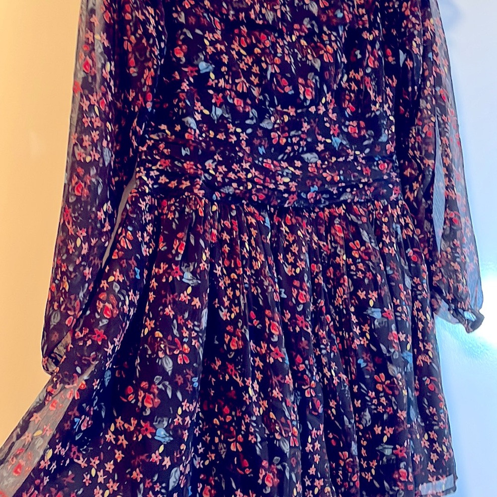 Brand New UO Elaine Dress Black Floral Draped Waist Off Shoulder Size 2 - Picture 4 of 6